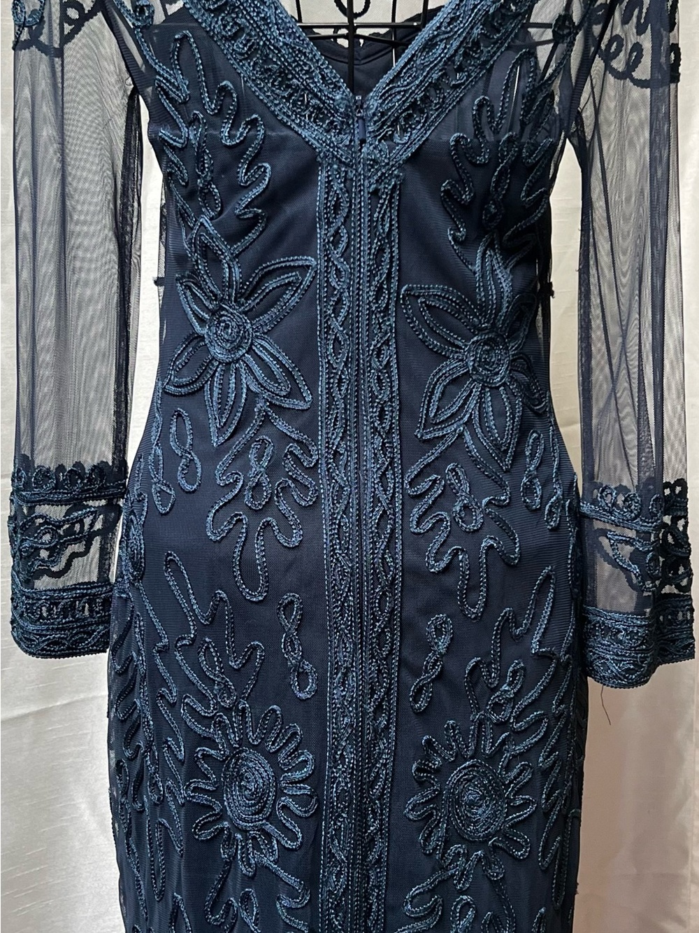 JS Collections Navy Floral Beaded Long-Sleeve Dress - Picture 5 of 14